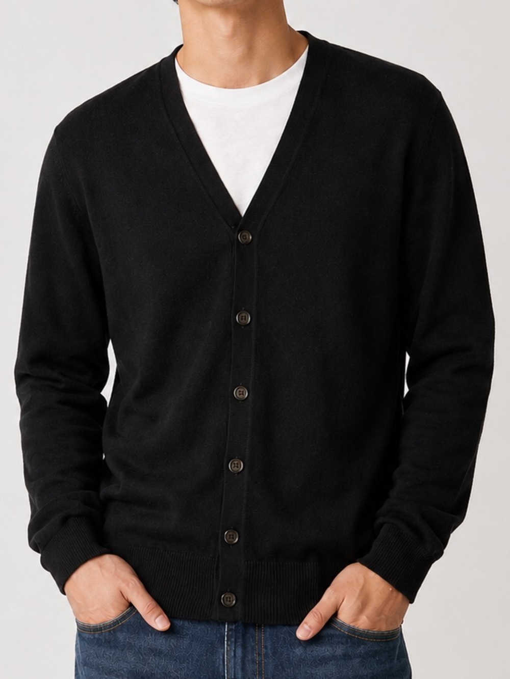 Charles Tyrwhitt Weekend 100% Merino Wool Cardigan Made in Italy Black Large